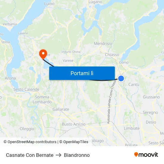 Casnate Con Bernate to Biandronno map
