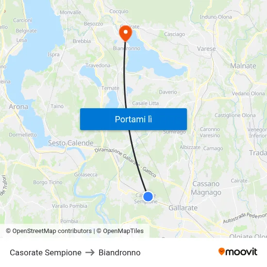 Casorate Sempione to Biandronno map