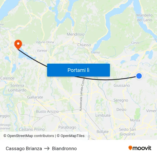 Cassago Brianza to Biandronno map