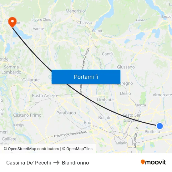 Cassina De' Pecchi to Biandronno map