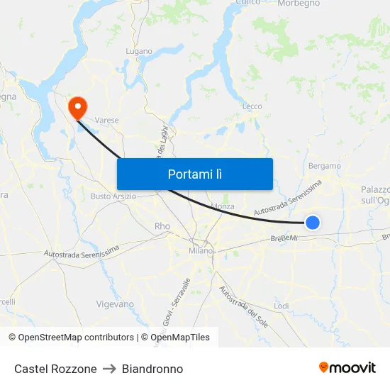 Castel Rozzone to Biandronno map