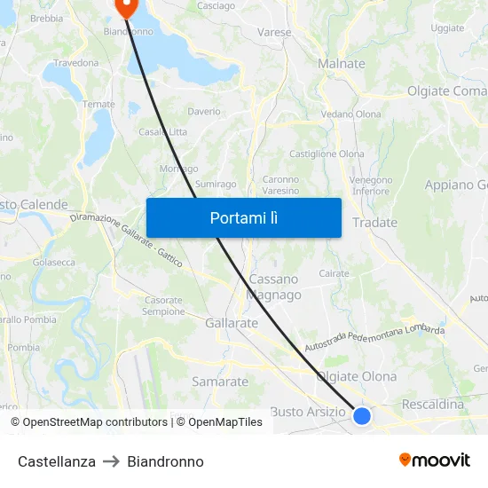 Castellanza to Biandronno map