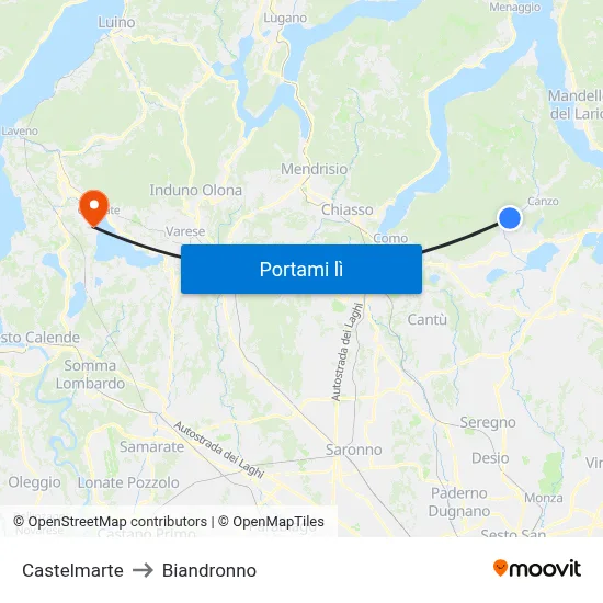 Castelmarte to Biandronno map