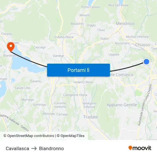 Cavallasca to Biandronno map