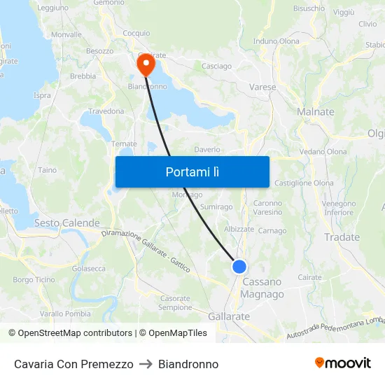 Cavaria Con Premezzo to Biandronno map