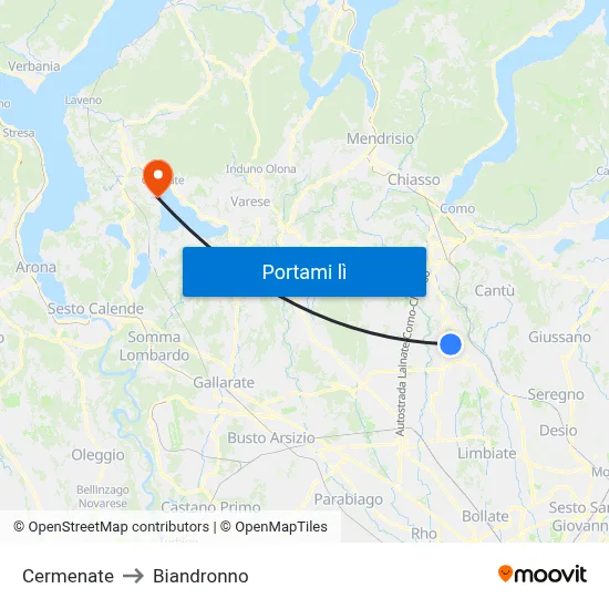 Cermenate to Biandronno map