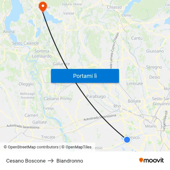 Cesano Boscone to Biandronno map