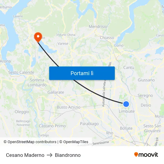 Cesano Maderno to Biandronno map