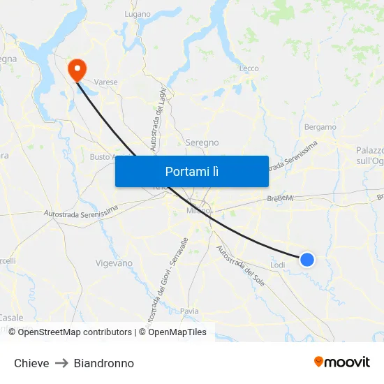 Chieve to Biandronno map