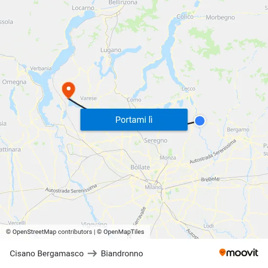 Cisano Bergamasco to Biandronno map