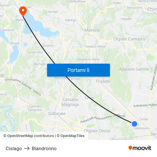 Cislago to Biandronno map