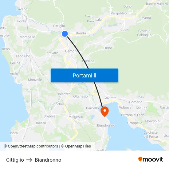 Cittiglio to Biandronno map