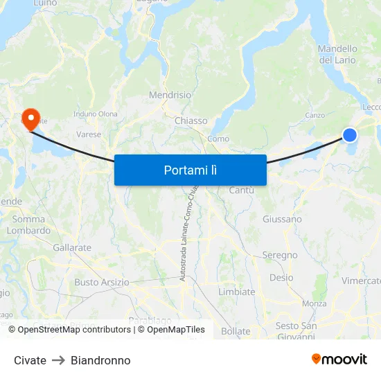Civate to Biandronno map