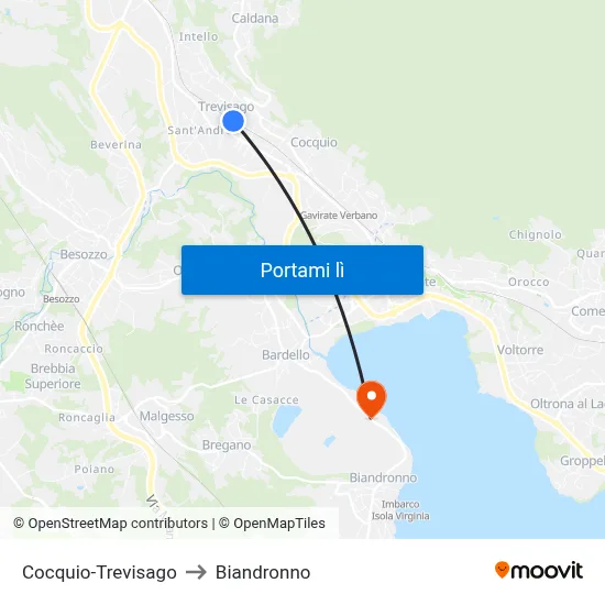 Cocquio-Trevisago to Biandronno map