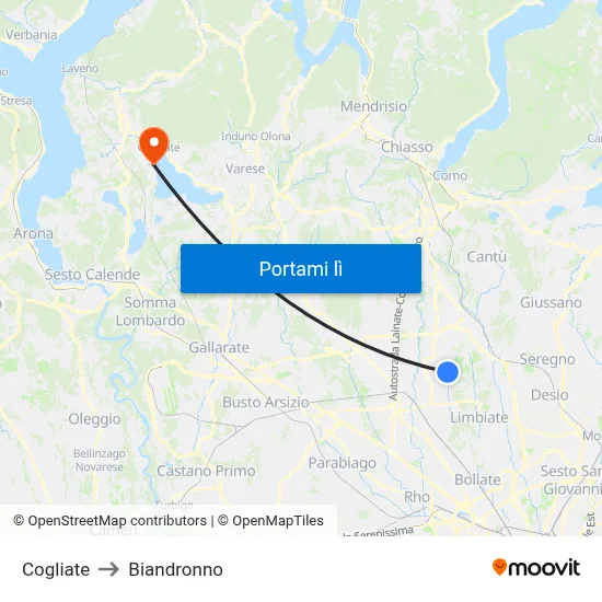 Cogliate to Biandronno map
