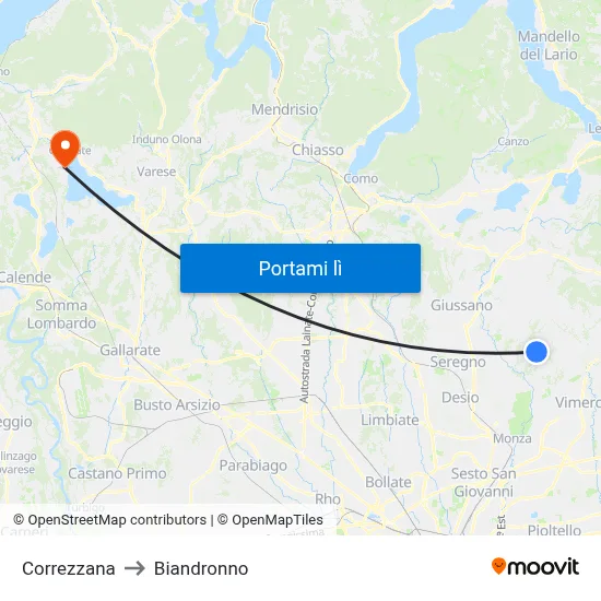 Correzzana to Biandronno map