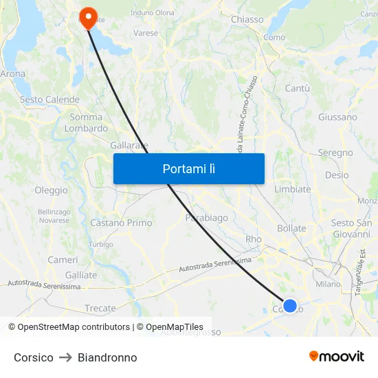 Corsico to Biandronno map
