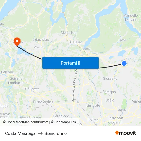 Costa Masnaga to Biandronno map