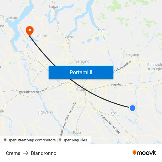 Crema to Biandronno map