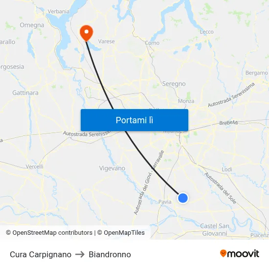 Cura Carpignano to Biandronno map