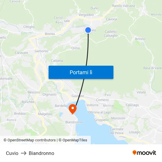 Cuvio to Biandronno map