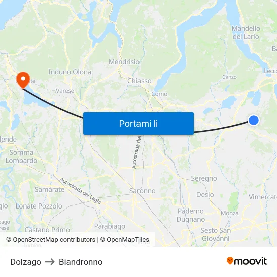 Dolzago to Biandronno map
