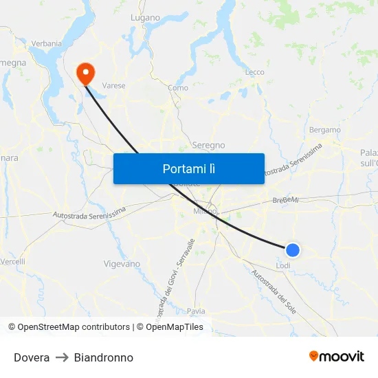 Dovera to Biandronno map