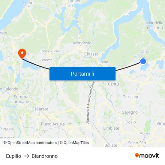 Eupilio to Biandronno map