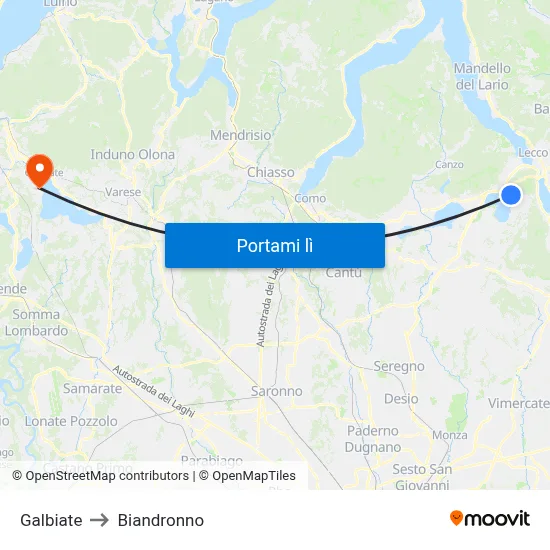 Galbiate to Biandronno map