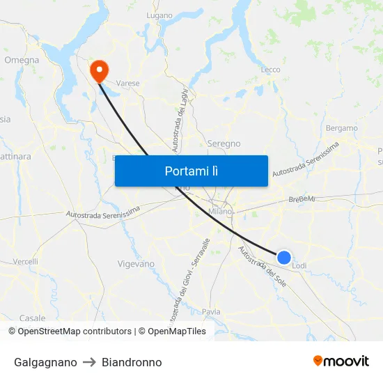 Galgagnano to Biandronno map