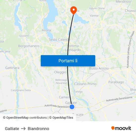 Galliate to Biandronno map