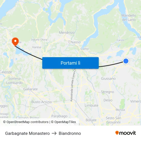 Garbagnate Monastero to Biandronno map