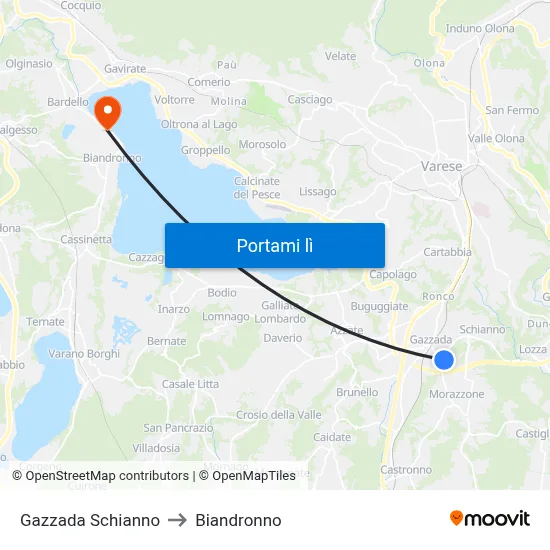 Gazzada Schianno to Biandronno map
