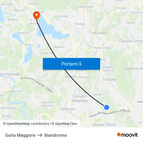 Gorla Maggiore to Biandronno map