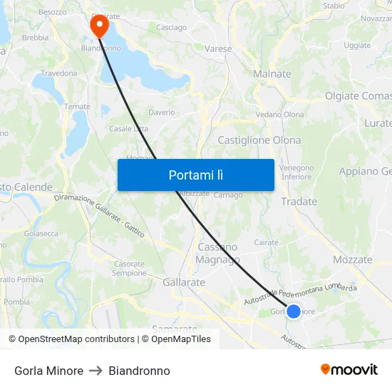 Gorla Minore to Biandronno map