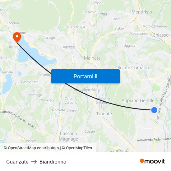 Guanzate to Biandronno map