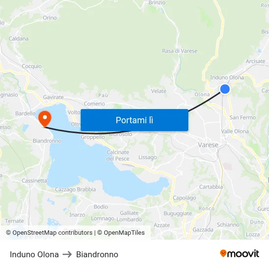 Induno Olona to Biandronno map