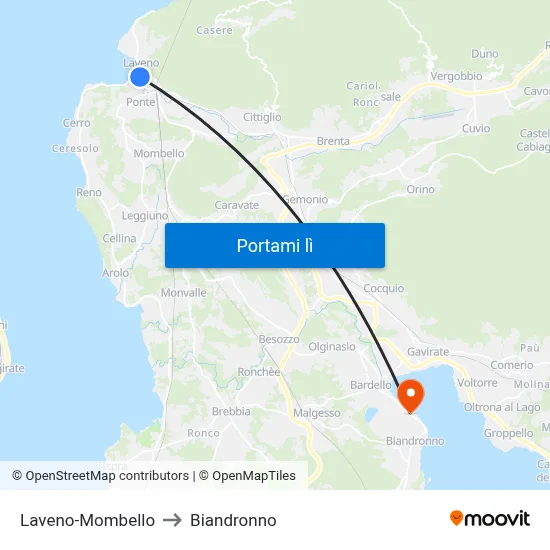 Laveno-Mombello to Biandronno map