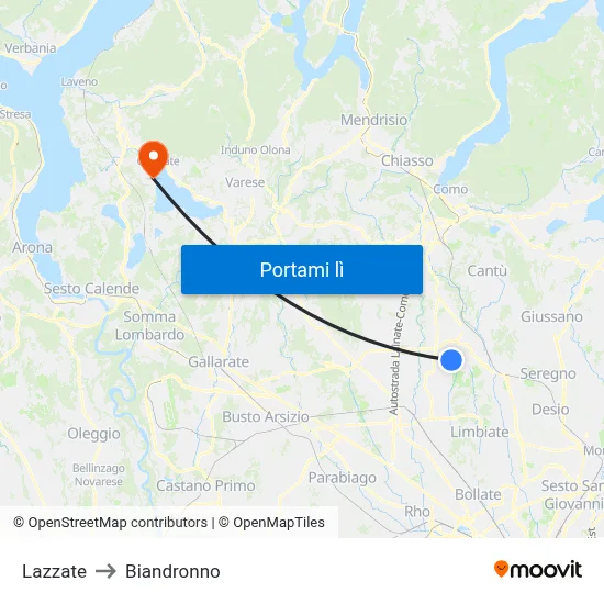 Lazzate to Biandronno map