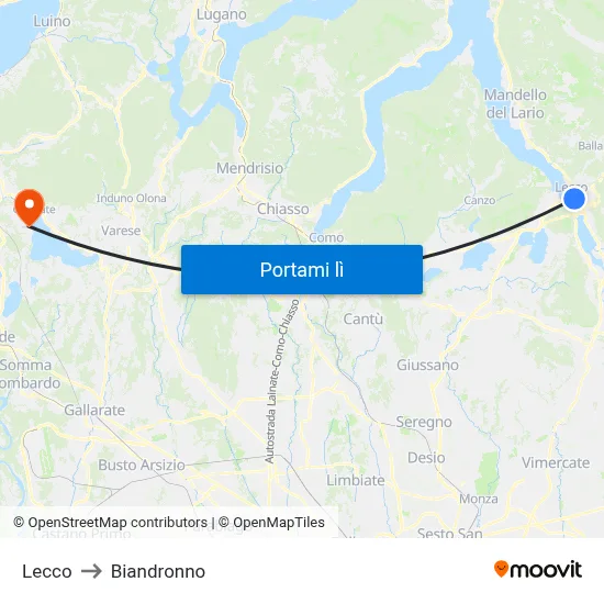 Lecco to Biandronno map