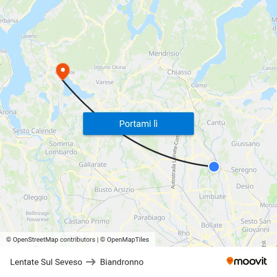 Lentate Sul Seveso to Biandronno map