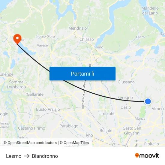 Lesmo to Biandronno map