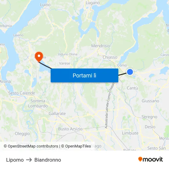 Lipomo to Biandronno map