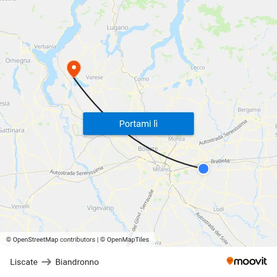 Liscate to Biandronno map