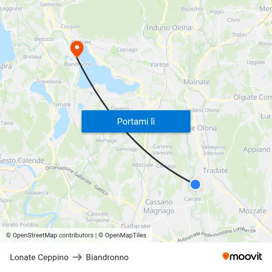 Lonate Ceppino to Biandronno map