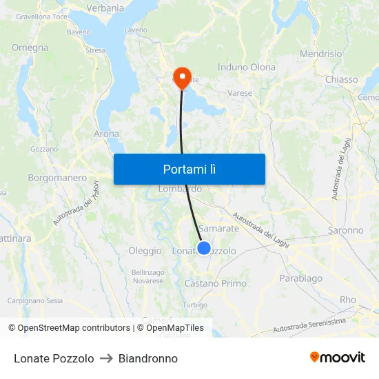 Lonate Pozzolo to Biandronno map