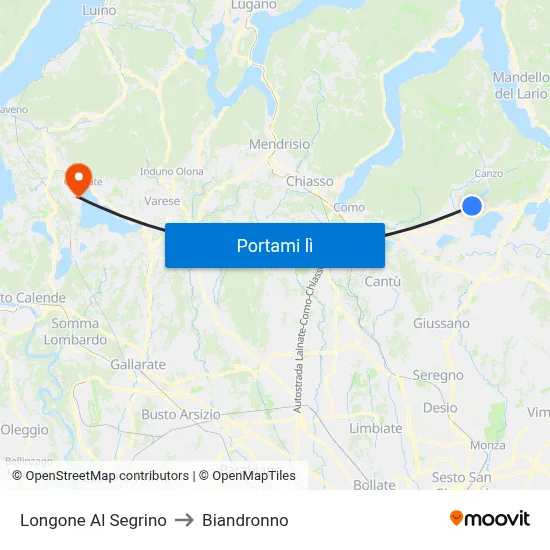 Longone Al Segrino to Biandronno map