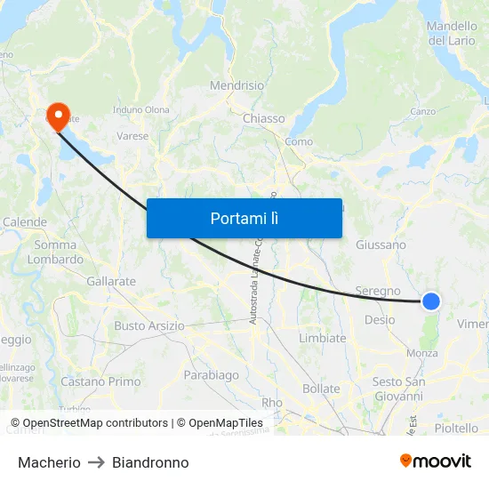 Macherio to Biandronno map