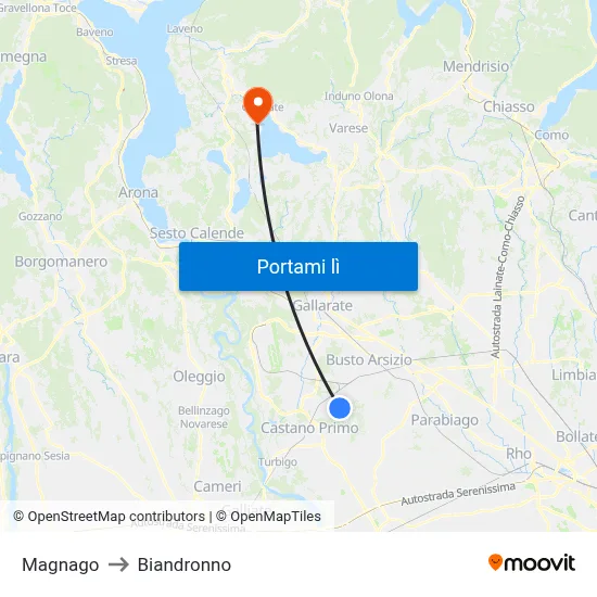 Magnago to Biandronno map