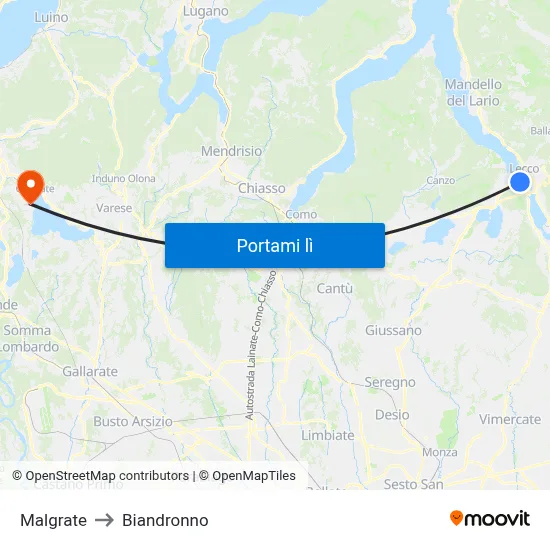 Malgrate to Biandronno map